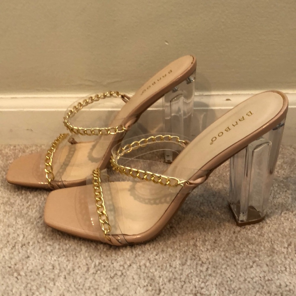 Bamboo nude/clear/gold heels. Size 9. NWT!